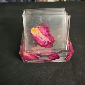 Resin Coaster Set with Rose petals #3 Tableware