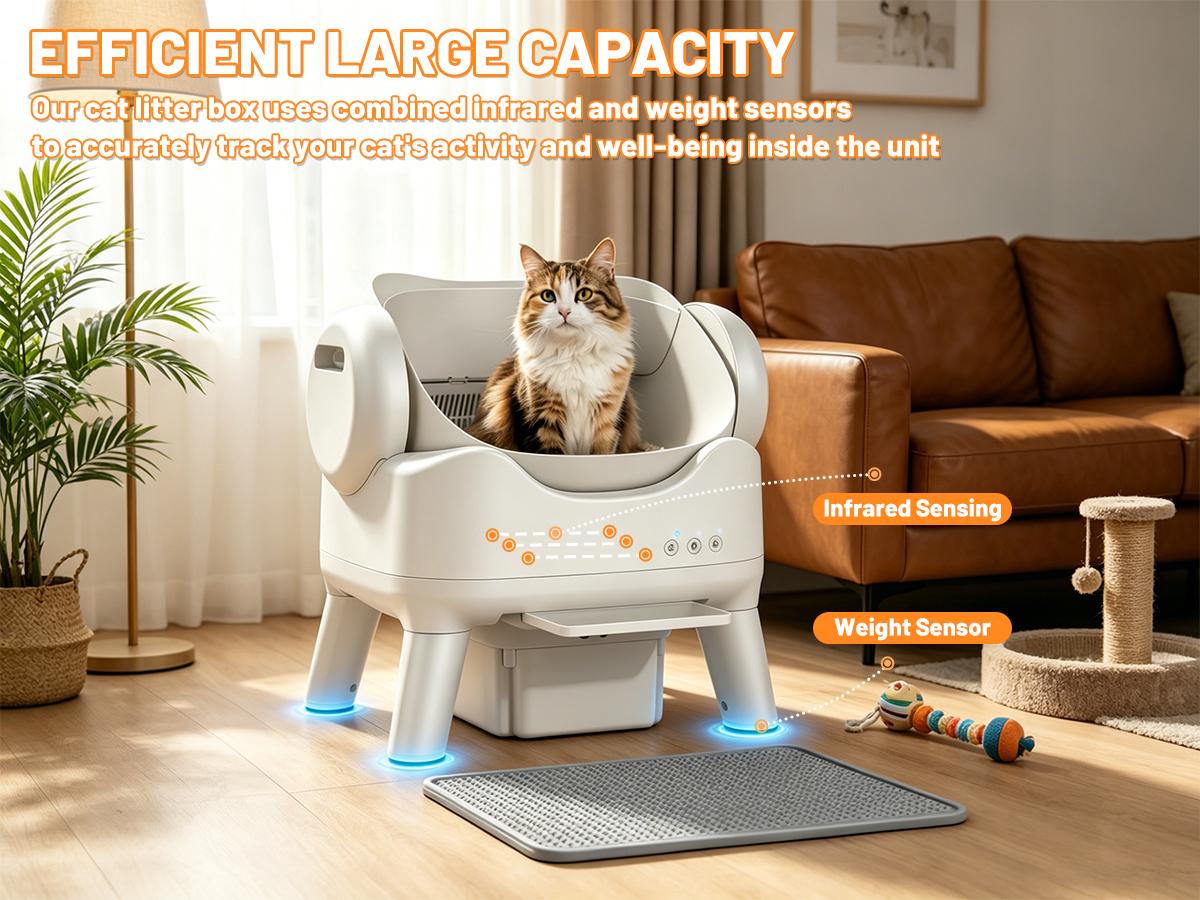 Smart Self-Cleaning Cat Litter Box | Automatic Litter Robot Box, Large Open-Top, Anti-Pinch & Safety Sensors, Easy Step for Senior Cats, Multi-Cat Friendly, Indoor Pet Hack #SummerVibes #PetLovers