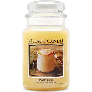 Village Candle Maple Butter Large Glass Apothecary Jar Scented Candle, 21.25 oz, Yellow