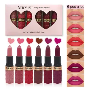 6-Color Matte Lipstick Set - Waterproof, long-lasting, fade-resistant, and smudge-proof, suitable for all skin types in berry and red shades. Perfect for Valentine's Day, Mother's Day, and Christmas.