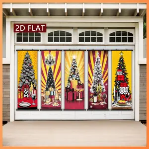 5-Piece Christmas Creative Christmas Tree Theme Hanging Scroll Decoration paintings Cartoon Style Wall Decoration Poster Odorless And Fade-Resistant Suitable For Living Room Children'S Room Bedroom Study Wall Decoration