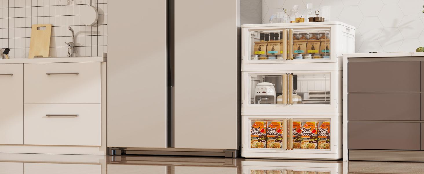 【Clearance】KHNR 3/4/5 Pack StackablStorage Bins with Lids, Plastic White Closet Organizers&Storage Drawer,Folding Storage Boxes with Wheels,Dual Open Collapsible Storage Boxes for living Room,Dorm,Office,Kitchen