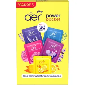 Godrej aer Power Pocket Bathroom Freshener – Assorted Pack of 5 (50g)| Lasts up to 30 days | Germ Protection