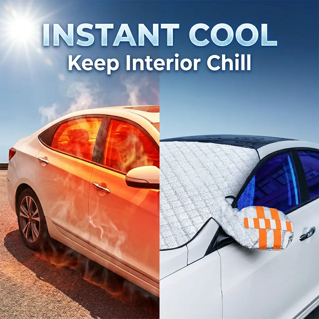 Car Windshield Cover, All-Season Oxford Fabric Exterior Protector - Easy Install UV Blocker, Foldable Shield for Snow, Sun, Winter Frost & Summer Heat