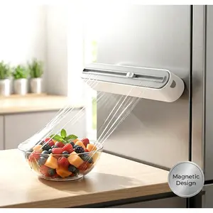 Pro-Slide Magnetic Plastic Wrap Cutter & Dispenser| Smooth Two-Way Slide Cutter for Foil & Film| Space-Saving Refrigerator Mounted Kitchen Organizer