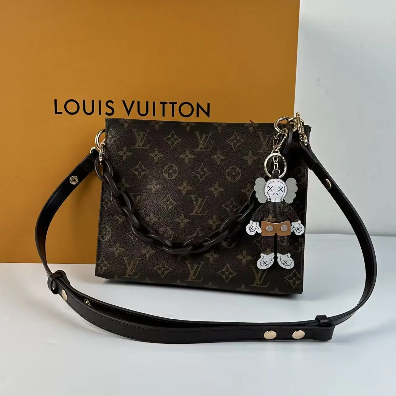 Pre-owned Louis Vuitton Monogram Canvas Toiletry Pouch 26 Chain Crossbody Bag with KAWS Charm