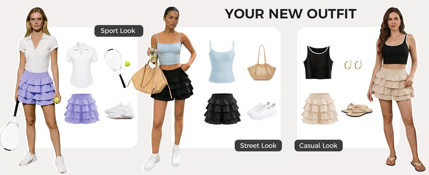 Fisoew Womens Summer Mini Skirts Casual Ruffle Tiered High Waisted Y2K Skorts Yoga Tennis Skirt Built-in Shorts & Pockets Fisoew Womens Summer Mini Skirts Casual Ruffle Tiered High Waisted Y2K Skorts Yoga Tennis Skirt Built-in Shorts & Pockets