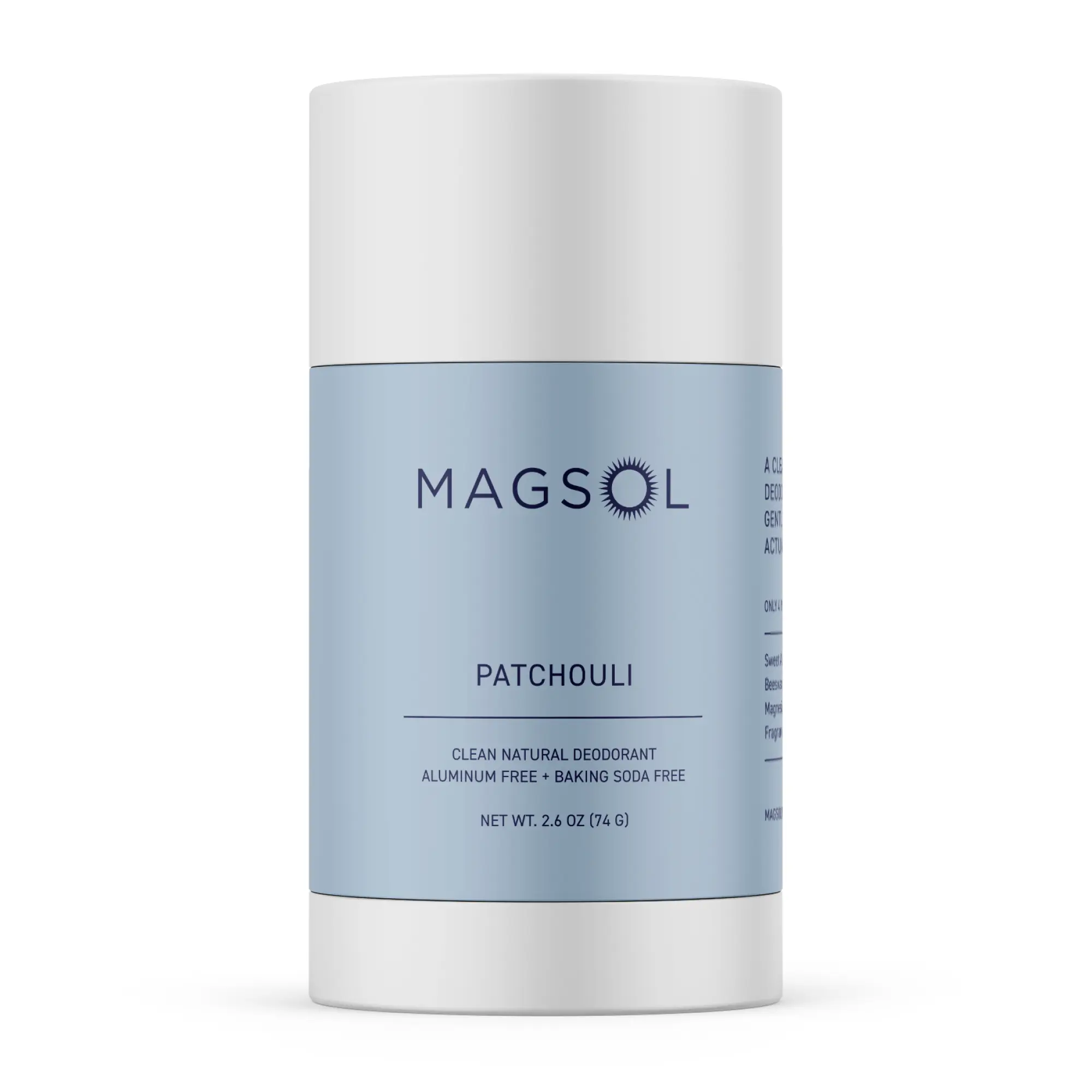 MAGSOL Natural Magnesium Deodorant - Patchouli | Aluminum Free and Baking Soda Free