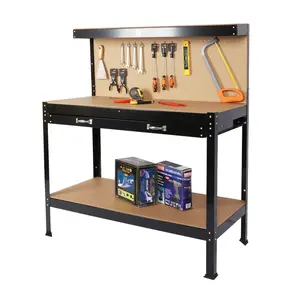 63" Steel Workbench Tool Storage - Heavy-Duty Workshop Table with Drawer, Peg Board - Durable, 300lbs Capacity, Waterproof, Rust-Resistant - Ideal for Garage, Office, Commercial or Home Use