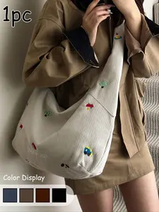 College Style Women’s Corduroy Crossbody Bag - Corduroy Zip Closure Fashion Shoulder Bag, Casual Sports Dumpling Crossbody Bag, New Autumn and Winter Student Corduroy Bag, Underarm Bag, Handbag, Commuter Dumpling Bag, Casual Versatile Crossbody Bag