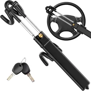 Steering Wheel Lock Anti-Theft Device, Heavy Duty Car Anti Theft Steering Wheel Lock for Car, Adjustable Double Hooks Antirobos para Carros Lock with 2 Key