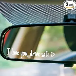 Upgrade I Love You Drive Safe Mirror Stickers, 4 Pcs Cute Car Stickers for Women, Vinyl Waterproof Car Decals for Rearview Mirror Window Windshield, Funny Love Sticker for Auto Accessories (White)