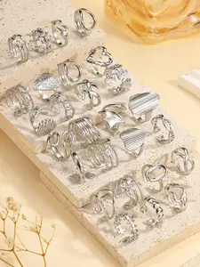 4pcs/8pcs Stainless Steel Silver Geometric Pattern Mixed High Quality Ring Set, Unique Rings, Stackable Rings, Random Styles Shipped, Adjustable Size, Suitable For Women's Daily Decoration Or Gift