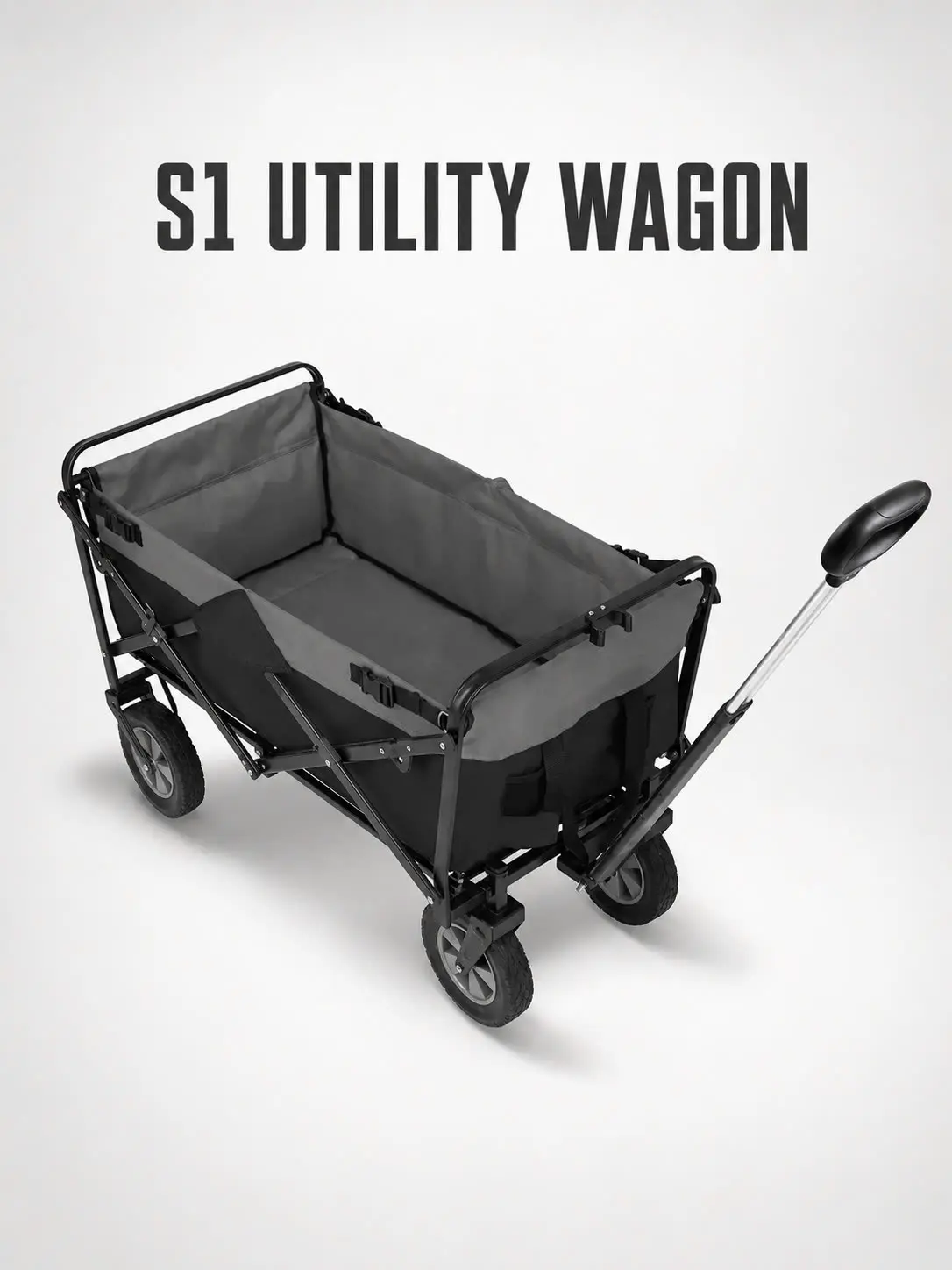 S1 Folding Utility Wagon – 180 lb Capacity Self-Standing Collapsible Cart with All-Terrain Wheels, Black