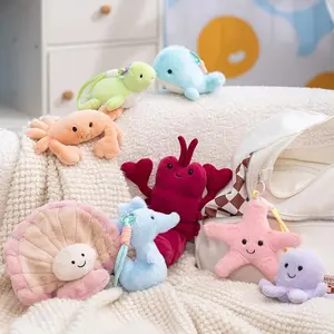 Adorable Sea Animal Plush Keychain Soft Fluffy Stuffed Octopus Lobster Turtle Seashell Doll Cute Ocean Plushie Backpack Pendant #DDF