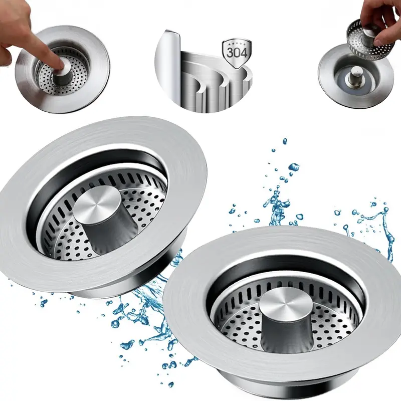 upgraded 3 in 1 Kitchen Sink Drain Strainer,Anti-Clogging Sink Food Catcher Basket, Stainless Steel Pop-Up Kitchen Sink Stopper for US Standard 3-1/2 inch Kitchen Sink (Silver-1Pack)