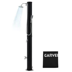 10 Gallon Solar Heated Outdoor Shower | 2-Section Freestanding Outdoor Shower with Shower Head & Foot Shower Tap | Hot & Cold Water Adjustment | Poolside Beach Garden Spa Shower with Cover ﻿
