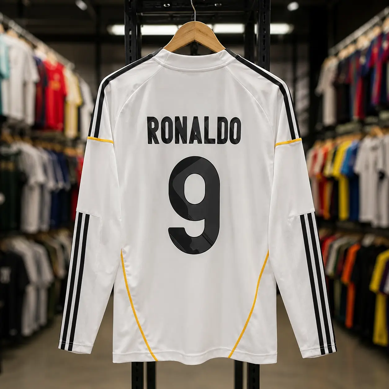Retro 2003-2004 Long Sleeve Football Jersey #9 Ronaldo, White Adult Soccer Shirt, Classic Match Style, S-5XL