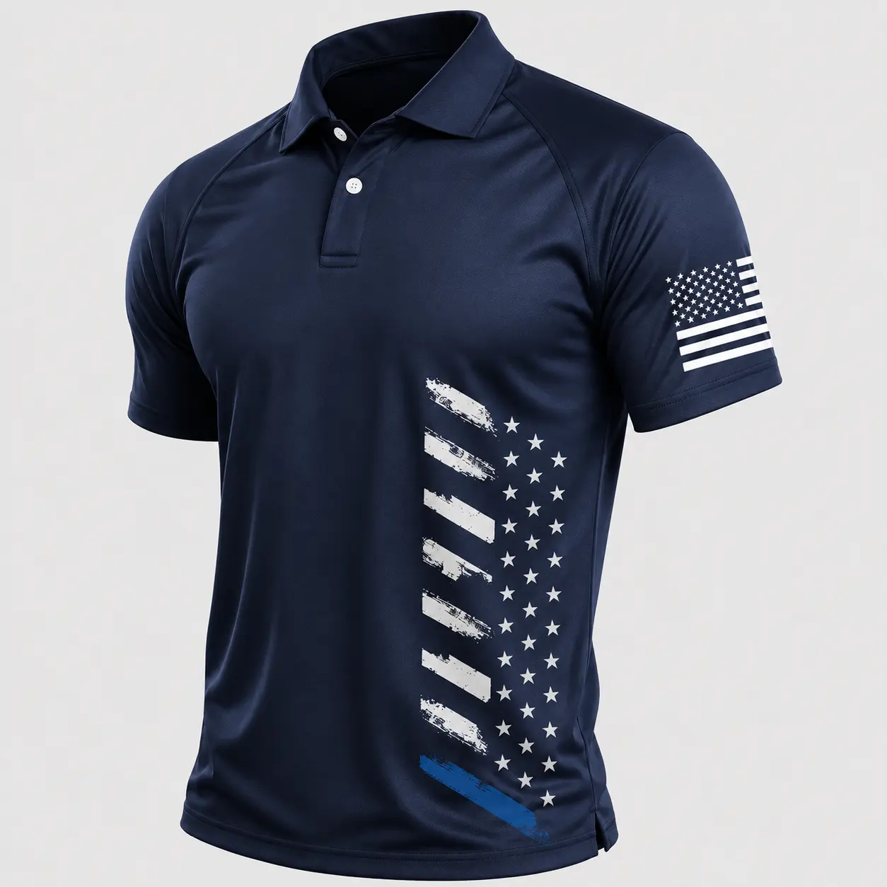 Men's Patriotic USA Flag Button Golf Polo Shirt - Short Sleeve, Quick Dry Eyelet Fabric, Moisture Wicking, Lightweight Comfort Fit for Summer Outdoor Activities (Sizes S,2XL,3XL,4XL,5XL), Athletic, Casual, Cold Wash, Events Showcasing National Pride, Mach