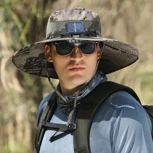 Solar fan fisherman hat men and women summer outing mountaineering shading sun protection hat three-dimensional big eaves fishing hat men Pastel Embroidered Canvas Tote Bags