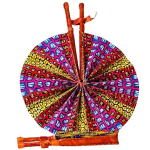 African Delights Ankara Hand Fans - Genuine Leather and Vibrant Fabric - 11.5" - Set of 2 Fans Decor Accessory