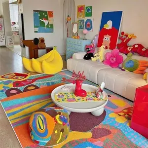 Dopamine Color Abstraction Carpet, 1 Count Non-slip Soft Foldable Machine Washable Floor Mat, Decorative Plush Boho Graphic Rug for Living Room Bedroom Study Room