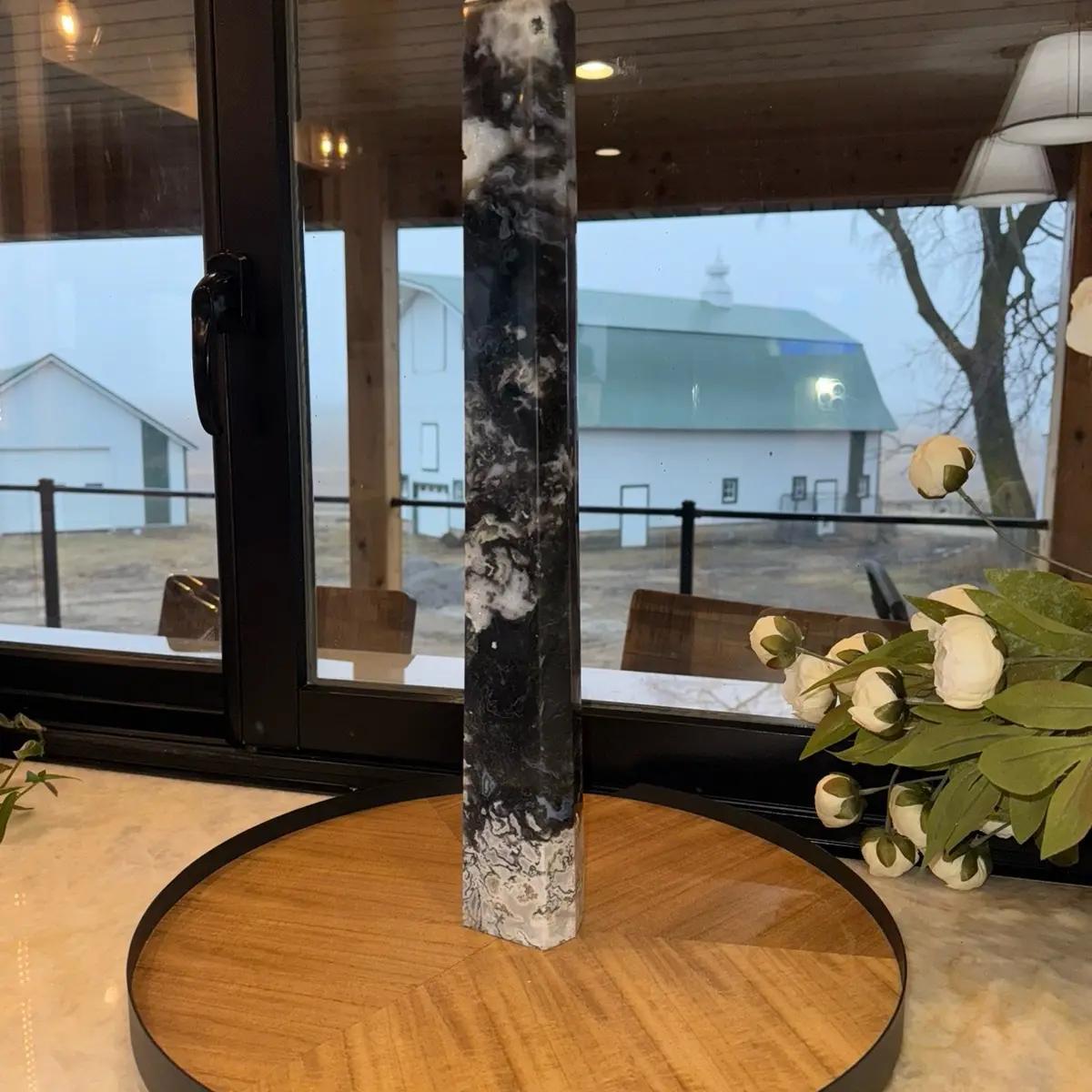 Blue Moss Agate Tower VERY Druzy 21 Inches, 7 lbs, Stunning Agate Stone with Unique Texture and Color