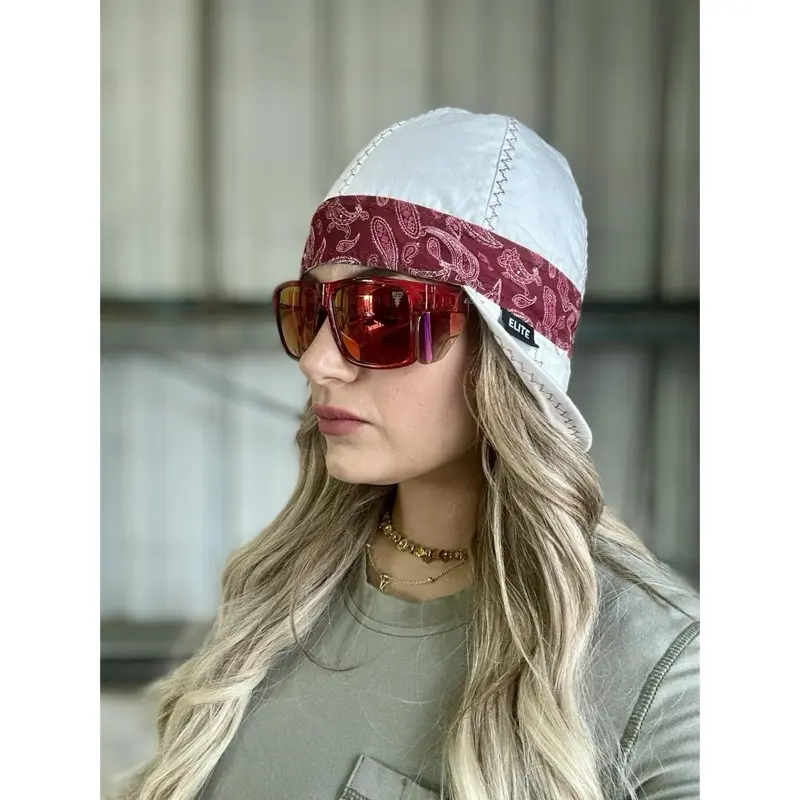 Elite Welding Cap – White with red Paisley Band