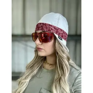 Elite Welding Cap – White with red Paisley Band