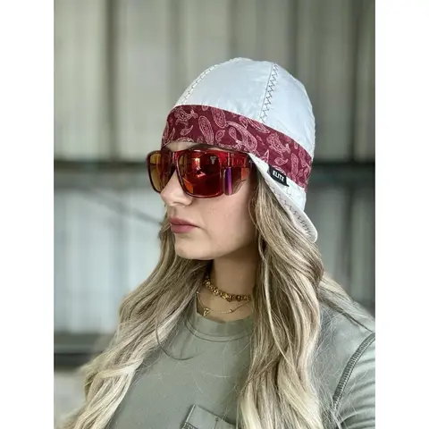 Elite Welding Cap – White with red Paisley Band