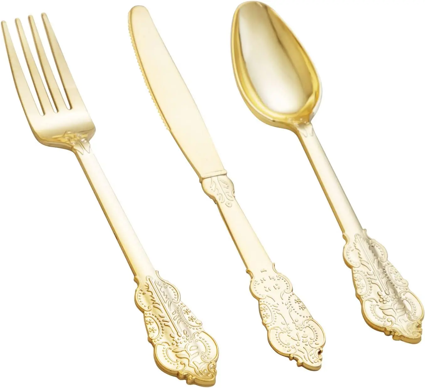 600 Pieces Gold Plastic Silverware - Plastic Gold Utensils - Heavyweight Disposable Cutlery - 200 Forks, 200 Spoons, 200 Knives for Party & Wedding