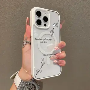 Featuring TS Lyrics And Flowers Pattern Premium Magnetic Phone Cases for iPhone 17 Air 16 15 14 Pro Max Plus 13 12 11 Smartphone Shockproof Protection Acrylic Cover Cellphone Protective Aesthetic Resistance Casing Protector/MKLCX121