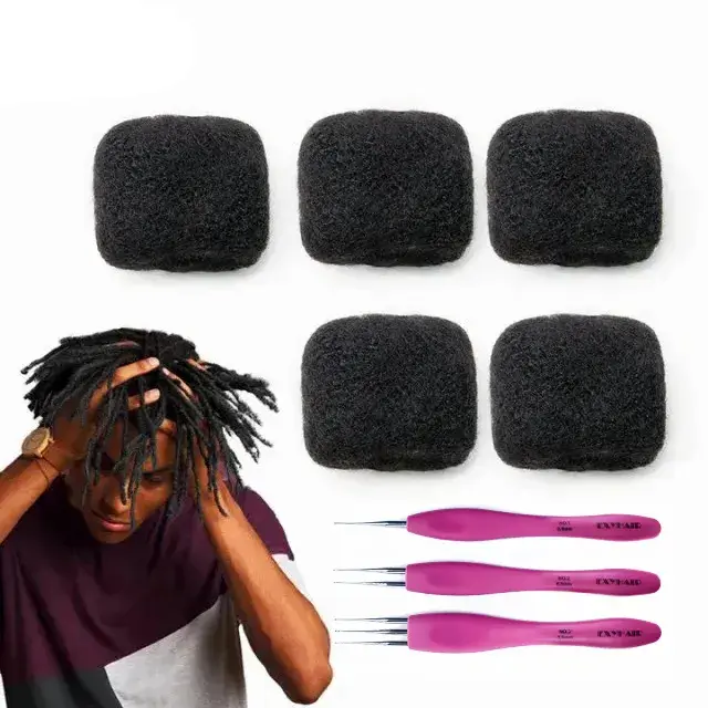 Exyhair 14in Afro Kinky Bulk Human Braiding Hair Pieces for Dreadlocks Twisting, Afro Twist, with Crochet Hook, Real Hair Extensions, Bulk Pieces