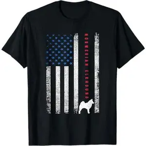 Norwegian Elkhound American USA Flag T-Shirt
