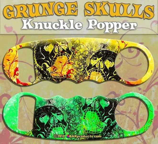 Whimsical Grunge Skull Printed Metal Knuckle Grip Bottle Opener - Vibrant Design, Adds Leverage, Bottle-Opening Efficiency, Kitchen & Bar Utensil