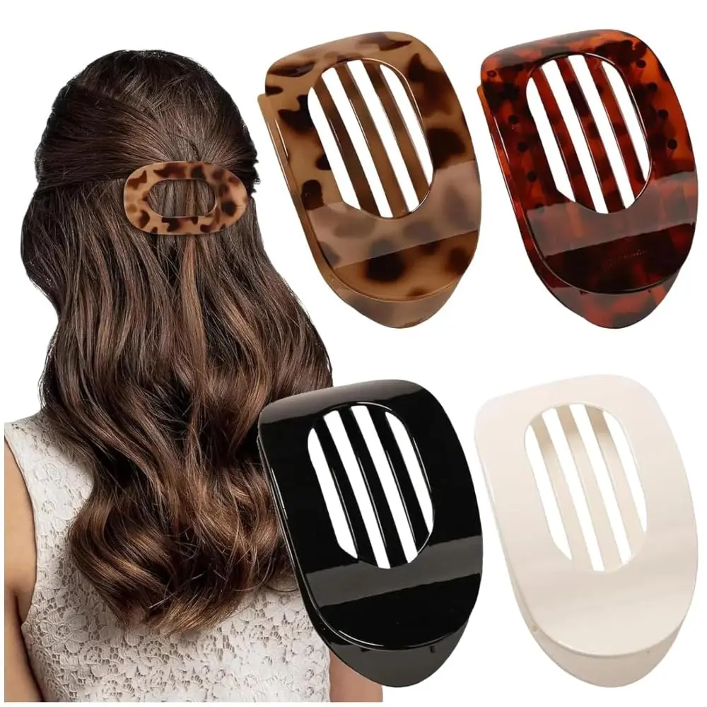 Women's Hair Clips, 4-Pack Duckbill Flat Claw Clamps, Round Solid-Color, Simple Elegant Design for Thick/Thin Long/Short Hair (4PCS-Style-10), Hair Clip