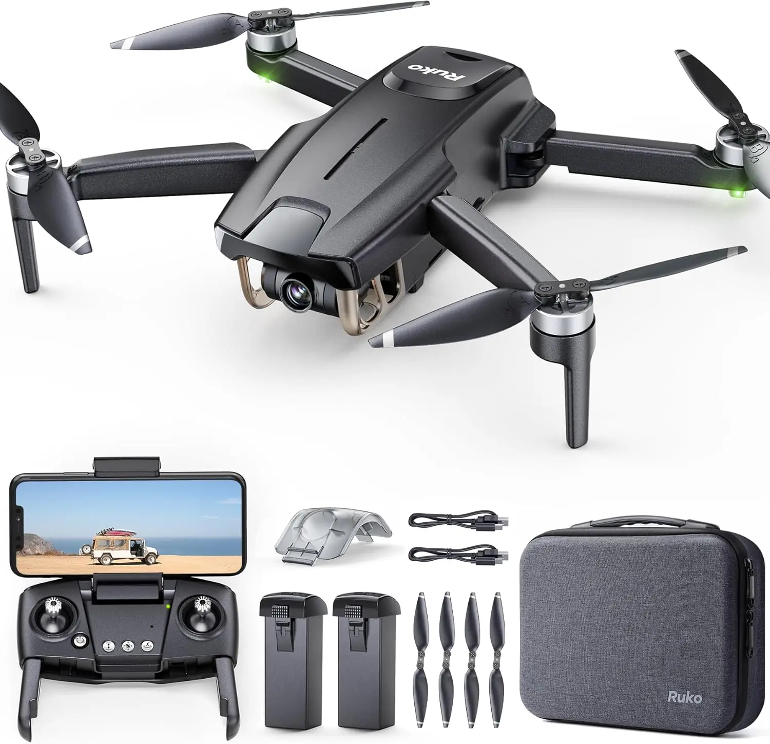 Ruko F11MINI Drone with Camera 4K, Under 249g, 60 Mins Flight with 2 batteries, 5GHz Transmission, GPS Auto Return, Brushless Motor, Foldable and Lightweight, FPV Quadcopter for Beginner, Adults