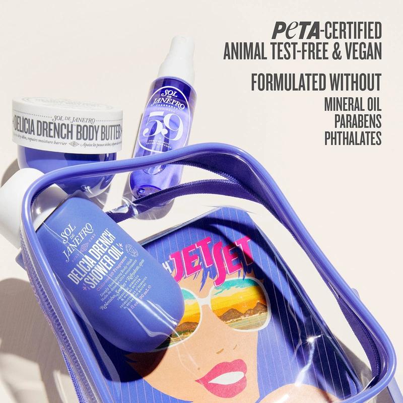 Sol de Janeiro Delícia Drench Jet Set - Travel-Ready Moisturizing Body Routine with Delícia Drench Shower Oil, Delícia Drench Body Butter, and Cheirosa 59 Perfume Mist