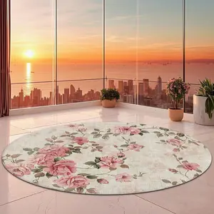 Round Floral Pattern Floor Mat, 1 Count Non-slip Soft Floor Carpet, Decorative Area Rug for Home Living Room Bedroom Hotel