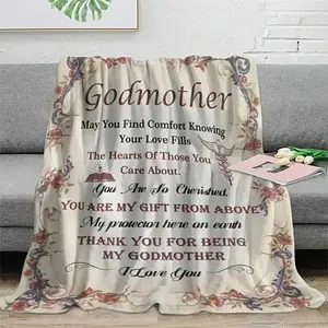 Love package, precious godmother gift, luxurious custom flannel Slogan Print Blanket, Personalized Blanket, warm and comfortable 280gsm polyester fabric, suitable for all seasons, perfect for napping, camping, traveling, car, office home decoration