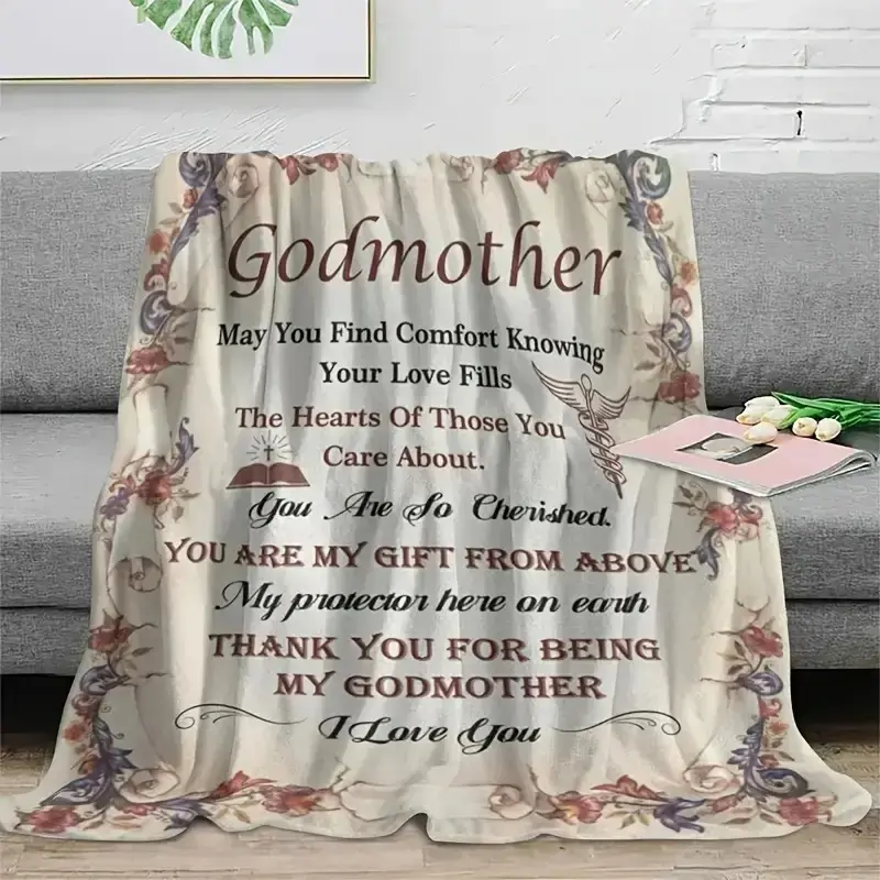 Love package, precious godmother gift, luxurious custom flannel Slogan Print Blanket, Personalized Blanket, warm and comfortable 280gsm polyester fabric, suitable for all seasons, perfect for napping, camping, traveling, car, office home decoration