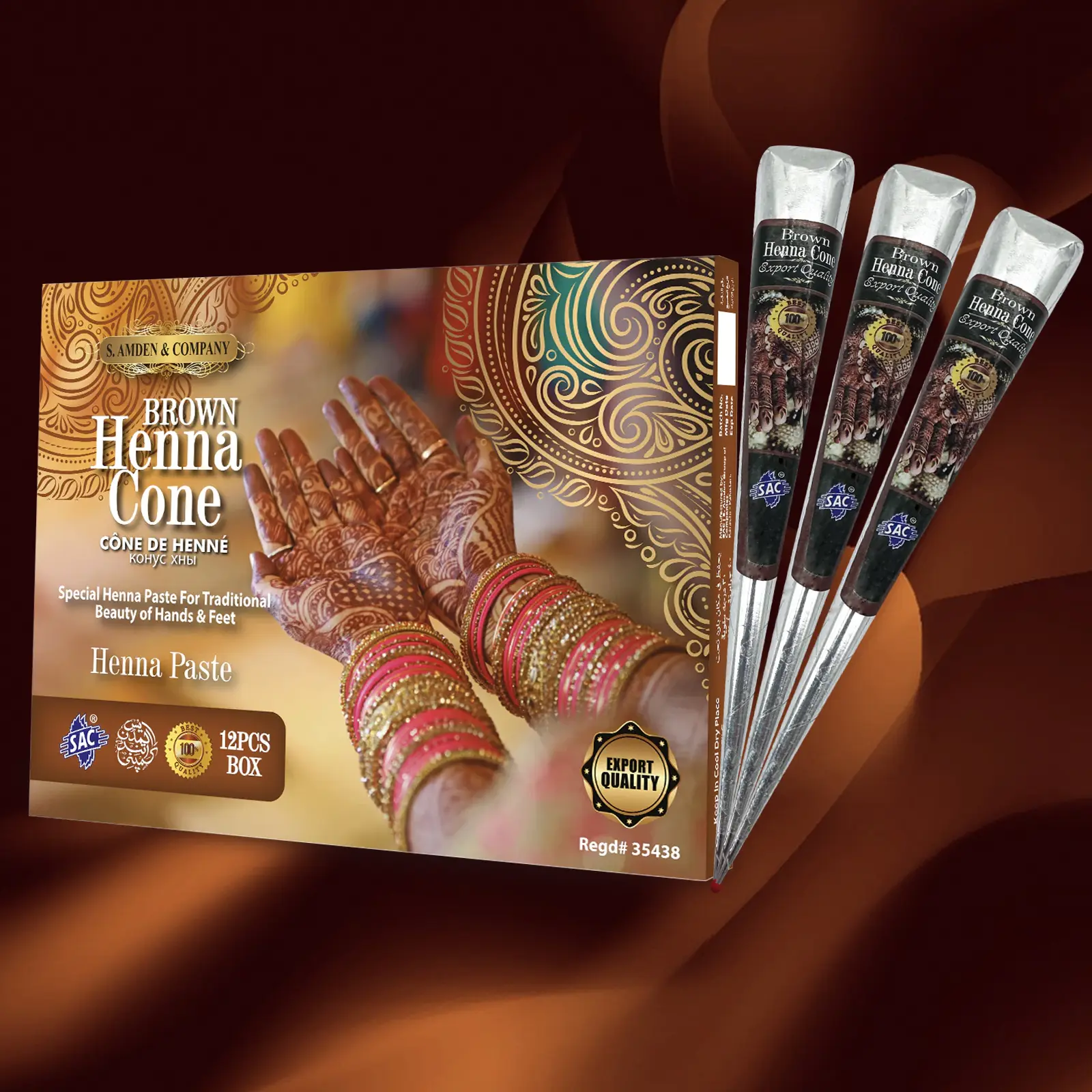 sac Henna Cones for Smooth Body Art, Flawless Temporary Tattoo Makeup, 100% Natural Rich Brown Cream with Waterproof Wear, 1 Cone (31g)