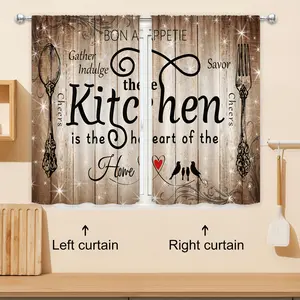 2pcs - Polyester - Brown Kitchen Curtain Set Farmhouse Country Vintage Fork And Spoon Wood Board Funny Quotes Pegboard Living Room Bedroom Dining Room Home Decor
