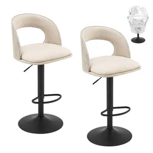 Furnimart Outdoor Bar Stool Set (2-Piece Set) with Covers, Waterproof Linen or PU Material, Adjustable Patio Stools, Counter-Height Swivel Chairs with Open-Back Design, Suitable for Gardens and Patios