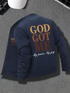 Men's Regular Fit Graphic "GO GOD GET ME" Print Zip Up Hoodie Jacket, Casual Long Sleeve Stand Collar Outerwear for Spring & Fall, Fashion Men's Clothes for Daily Wear, Coats, Tops, Menswear