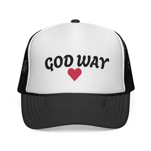 God Way Heart Trucker Cap - Christian Faith Accessory with Religious Slogan, Christian Graphic, Faith-Based Graphic Designs, Religious Slogan Hats, Christian Graphic Hats