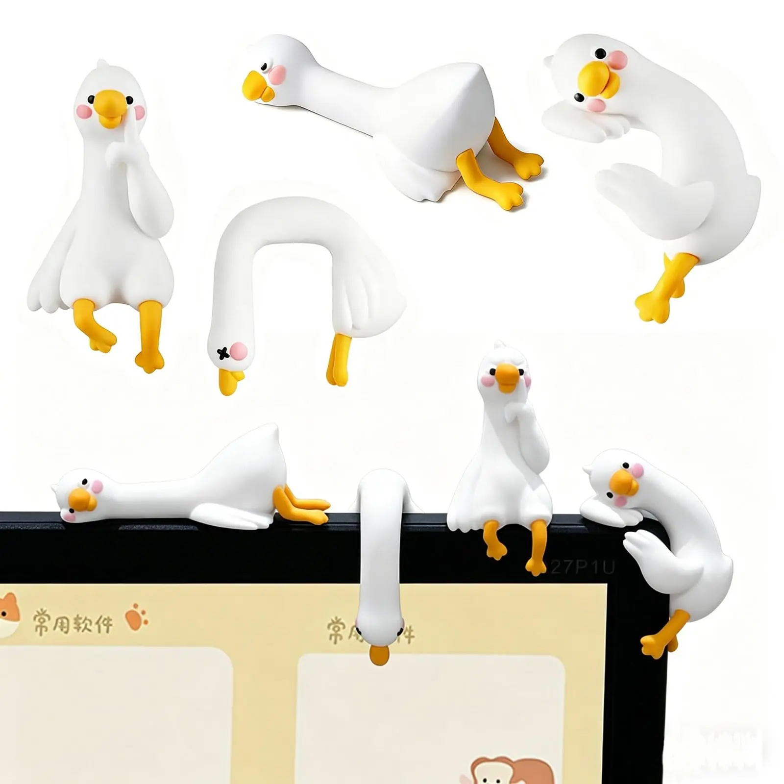 2026 New Lazy Duck Desk Decor (4PCS), Cute & Funny Mini Ducks, Stress Relief & Relaxing Desk Accessories, Perfect Gift for Workspace Decoration Items Desk Ornament White Goose Figurine Statue Figurines Set,Office Decor