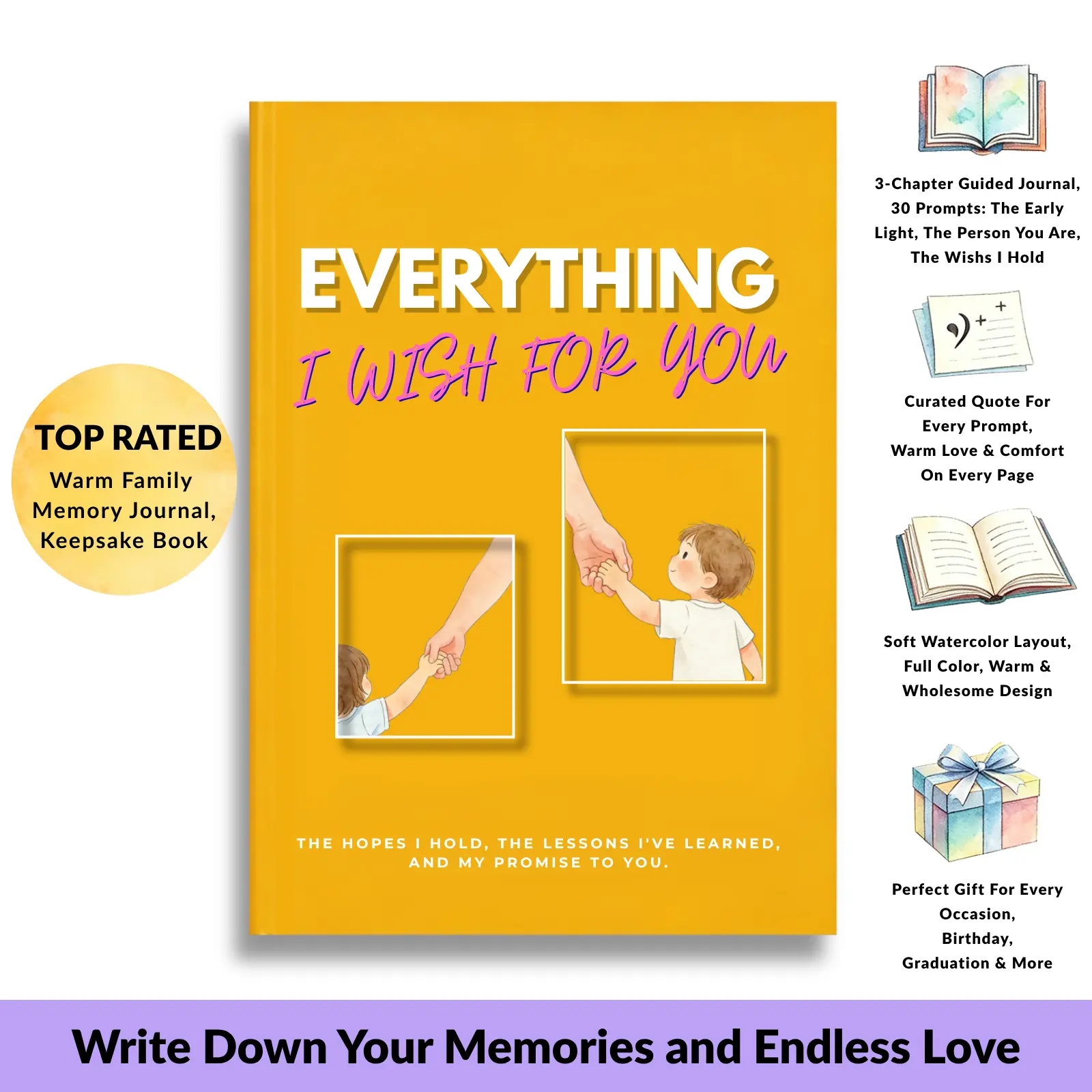 "Everything I Wish For You" - Personalized Keepsake Journal, Customizable Notebooks with Emotional Quote & Inspirational Text, Guided Fill-in-the-blank Office Stationery Gift for Child from Family, Emotional Quote Notebooks