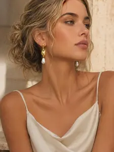 Irregular Baroque Pearl Drop Earrings for Women, Minimalist Vintage Dangle Jewelry, Elegant Everyday Statement
