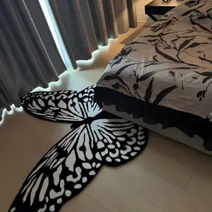 Black And White Butterfly Bath Mat Non-Slip Cute Bathroom Rugs Soft Absorbent Microfiber Door Mat Machine Washable Seashell Shape - Splash